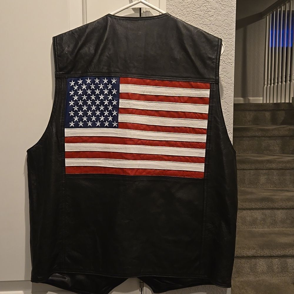 Mens American Flag Leather Vest L